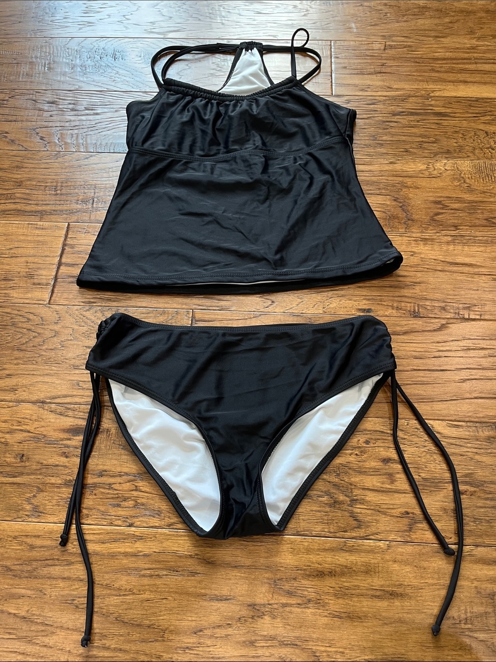 Women's Black Tankini Swim Set with Side-Tie Bikini Bottoms